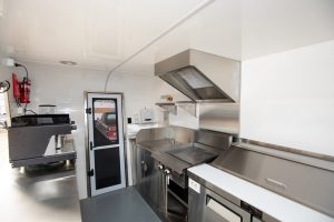 Inside view of the Cabbage Tree Coffee van kitchen.