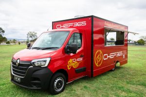 Front view of the Chef 365 catering van.